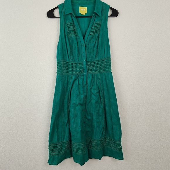 Anthropologie Maeve Swiss Dot Lace Crochet Shirt Dress Sleeveless Button Up Sz 6 - Picture 3 of 12